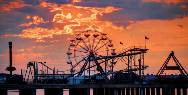 Scene of Atlantic City at sunset